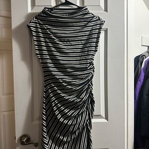Anthropologie Black and White Ruched Sheath Dress